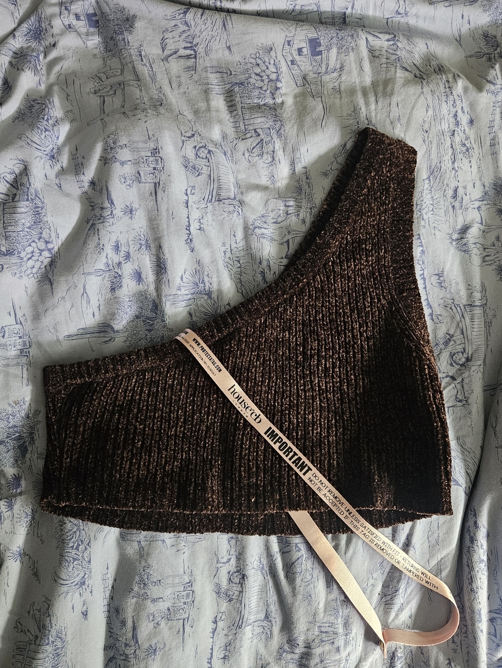 House Of CB Brown Chenille Off The Shouler Crop Top
